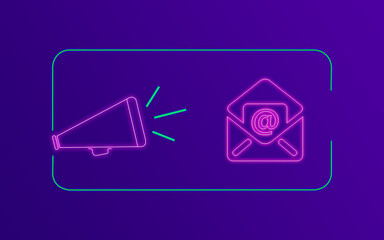 E-mail Messaging Concept with Neon Colors on Purple Gradient Background