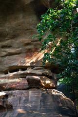 Bhimbetka rock shelters - An archaeological site in central India at Bhojpur Raisen in Madhya Pradesh. This is a world heritage sites.