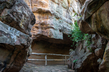 Bhimbetka rock shelters - An archaeological site in central India at Bhojpur Raisen in Madhya Pradesh. This is a world heritage sites.