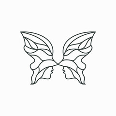 Woman's face in butterfly wings shape. Abstract line art design concept for beauty salon, spa, cosmetics, plastic surgery. Vector logo template.