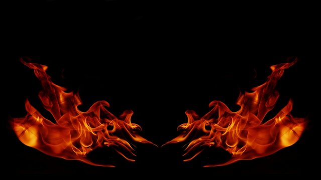 Flame Flame Texture For Strange Shape Fire Background Flame meat that is burned from the stove or from cooking. danger feeling abstract black background Suitable for banners or advertisements.