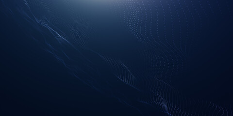 Abstract colorful digital particles wave with bokeh and light background, 3d render wave line dot background, line wave light glowing effect particular background.	