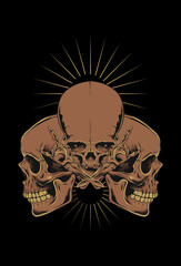 Dark art Three Skull Demon Head human Art work Illustration Black art