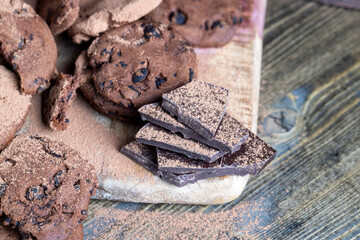 sweet crispy dessert of chocolate cookies with chocolate