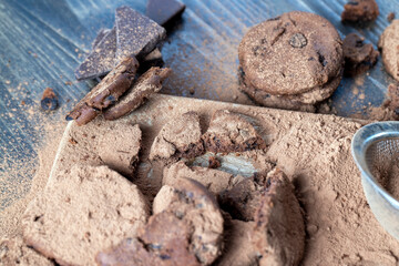sweet crispy dessert of chocolate cookies with chocolate