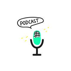 Podcast poster with microphone icon in hand-drawn style