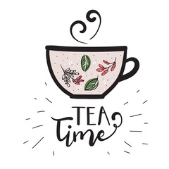 Tea time poster in hand-drawn style