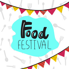 Food festival label and seamless pattern in hand-drawn style