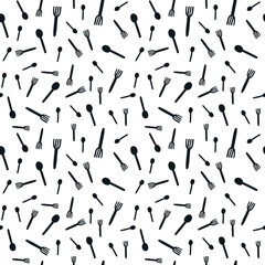 Fork and spoon seamless pattern in hand-drawn style