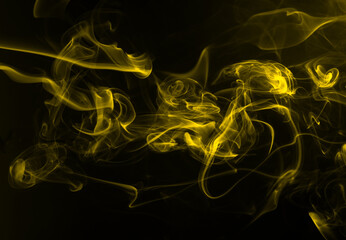 Yellow smoke abstract on black background, dense smoke, fire design
