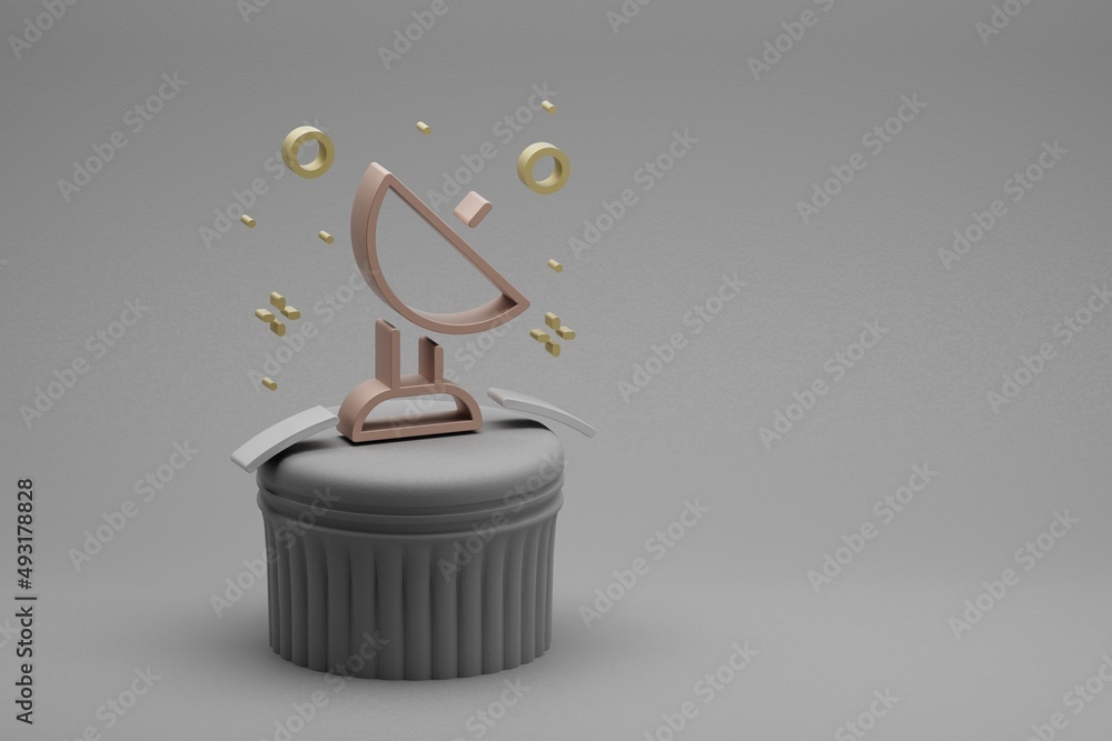 Poster beautiful abstract illustrations satellite and start symbol icon on a beton column background. 3d re