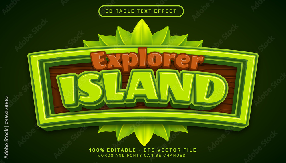 Aufkleber explorer island 3d text effect and editable text effect