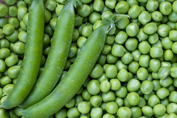 Close-up of green peas texture.
