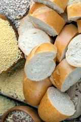 pieces of wheat baguette on a cutting board