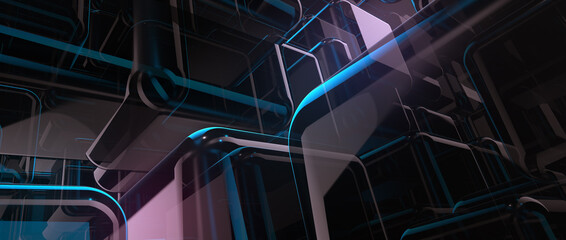 Business explore metaverse technology with blockchain network connecting. Smart city digital world metaverse. Cryptographic city inside metaverse. Metaverse future cityscape perspective, 3d render