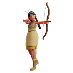 3D Indian Girl Cartoon Design shooting her target with the arrow