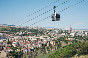 Cable road over old Tbilisi town
