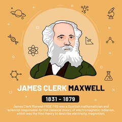 Vector illustration of famous personalities: James Clerk Maxwell with bio
