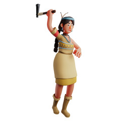 3D Indian Girl Cartoon Character swinging her ax