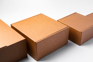 Lot of cardboard boxes on white background