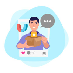 Illustration of a man as an influencer isolated on white background