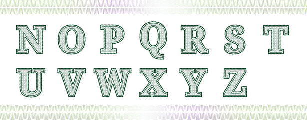 Guilloche numbers or letters with diploma certificate money grid texture.