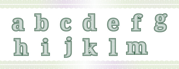 Guilloche numbers or letters with diploma certificate money grid texture.