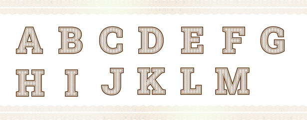 Guilloche numbers or letters with diploma certificate money grid texture.