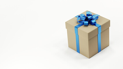 Gift box with blue bow on white background 3D render