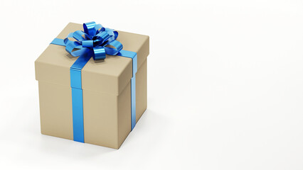 Gift box with blue bow on white background 3D render