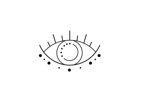 Vector isolated symbol of eye of dots and lines colorless black and white icon, emblem, pictogram, tattoo