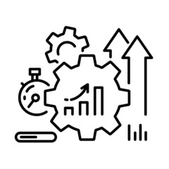 Process management icon, optimization operation, fix strategy industry, transmission gear wheel, thin line web symbol on white background - editable stroke vector illustration.