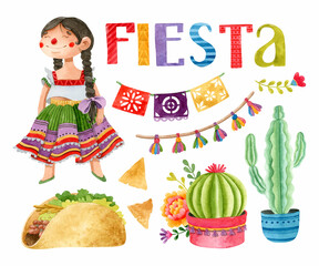 Cinco de Mayo Mexican watercolor set