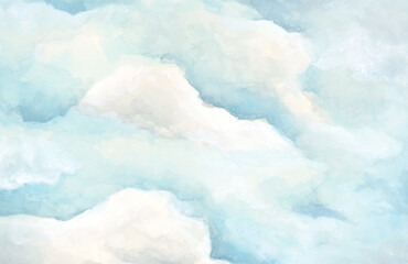Blue sky with clouds, Watercolor illustration.