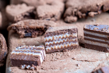 multi-layered sweets made of cream and chocolate layers