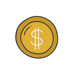 Dollar coin thin line icon isolated on white. Vector illustration