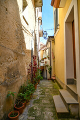 Fototapeta na wymiar A narrow street among the old stone houses of Castellabate, town in Salerno province, Italy. 