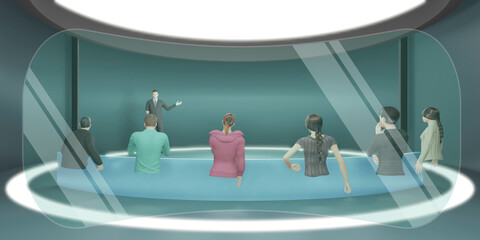 Avatars VR Glasses in Metaverse Classroom Online School Holograms Meetings Seminars in Metaverse 3D Illustrations