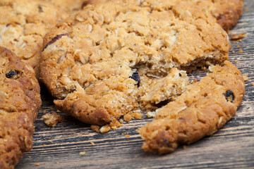 wheat-oatmeal cookies with peanuts, closeup