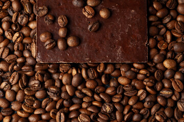 roasted coffee beans with black chocolate