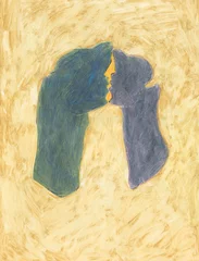Fotobehang watercolor painting. kiss . abstract man and woman. illustration.   © Anna Ismagilova