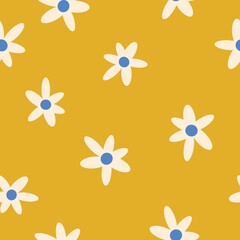 Fototapeta na wymiar Seamless vintage pattern. White flowers. Yellow background. vector texture. fashionable print for textiles, wallpaper and packaging.