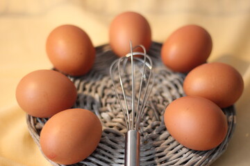 eggs in a basket with a scrambler.