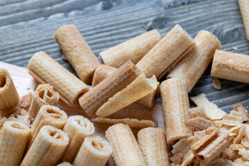 wheat waffles twisted during dessert preparation