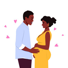 Fototapeta premium Pregnant woman with husband isolated. Baby expectation concept. Vector illustration