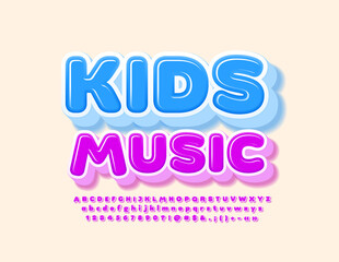 Vector colorful Banner Kids Music. Pink 3D Font. Creative Alphabet Letters and Numbers