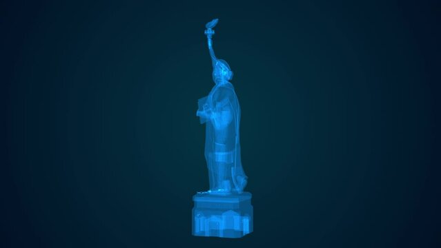 Statue of liberty Hologram Video high tech image isolated on black background.