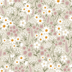 Wild and pretty field flowers, pattern illustration - 493188255