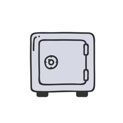 Metal bank safe icon in a flat style. Closed strongbox isolated on a colored background.
