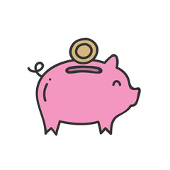 Pink piggy bank savings and investment planning concept. Vector illustration 